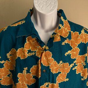 Tori Richard Men’s Hawaiian Shirt 2XL Teal Orange Yellow 🌺 Aloha 🌴